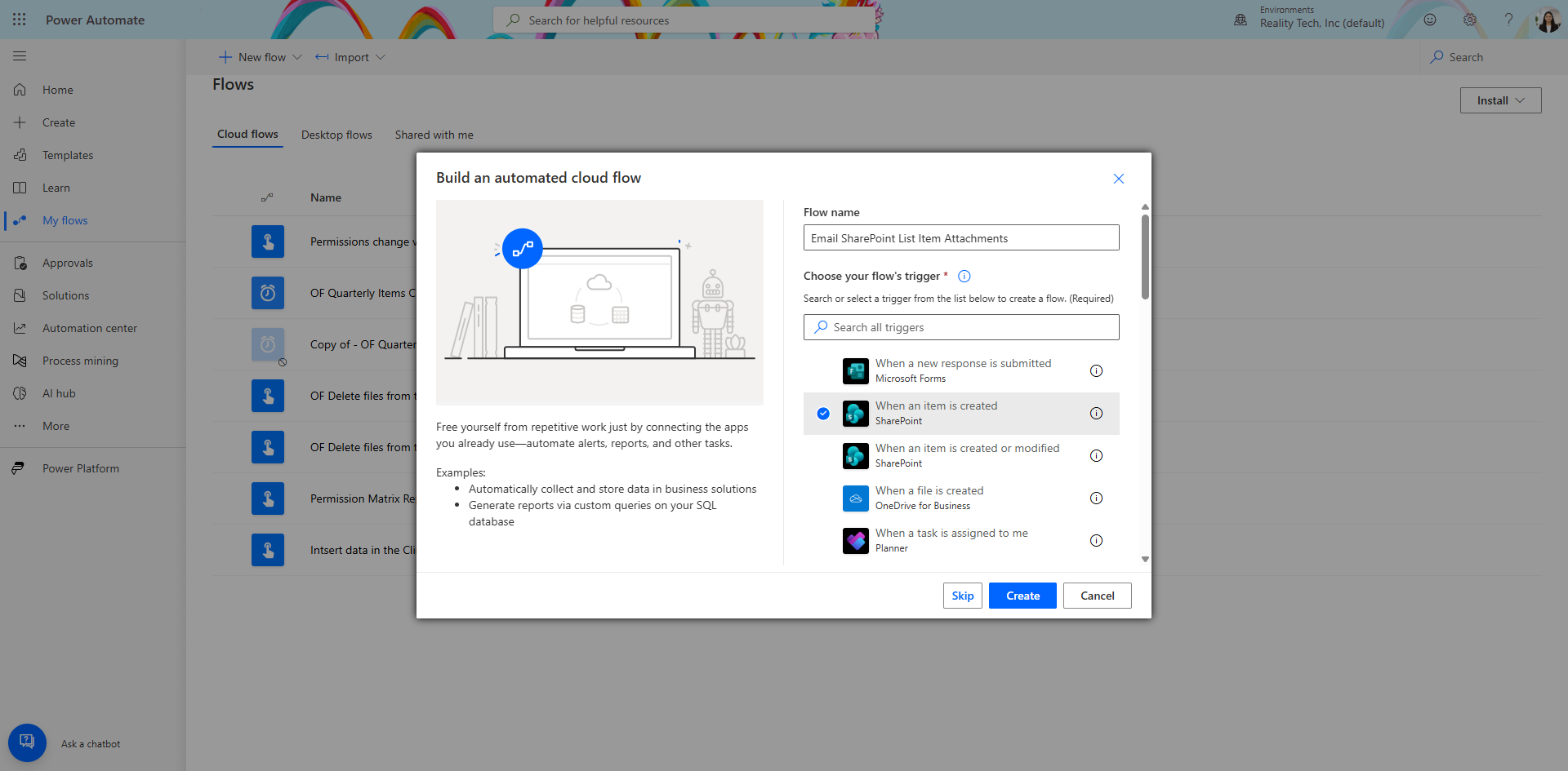 How to Send SharePoint List Item Attachments by Email Using Power Automate? 2 Create an Automated Cloud Flow