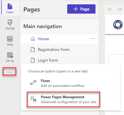 Power Pages Management Option