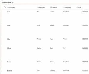 Power Apps table control