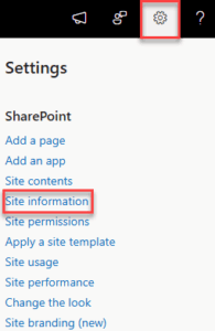 Click on the gear icon () in the top-right corner and select Site settings.
